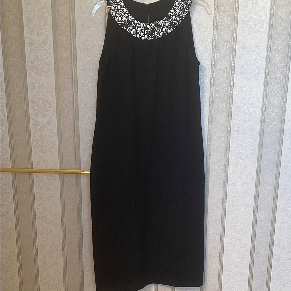 St. John Collection elegant heavy Black Knit with striking colored beading- neck